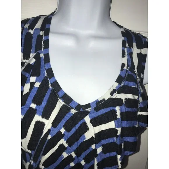 Banana Republic Blue Black White Ruffled Rayon Lyocell Knit Tank Sz XS - Picture 3 of 8